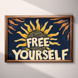 Free Yourself Art | Inspirational Wall Art | Quotes & Typography Print | Black, Beige, Orange, Gray, Brown and Blue Decor | Vintage Wall Decor | Office Digital Download | Divorce & Breakup Art | Summer Wall Art | Linocut Print