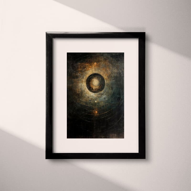 Matted frame view of An abstract impressionist oil painting, the solar system