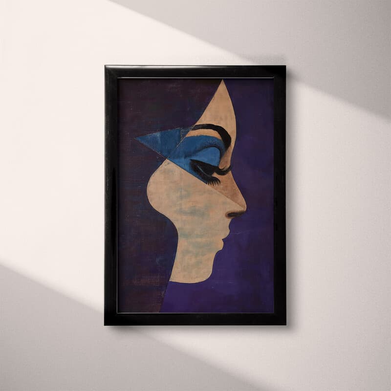 Full frame view of An abstract vintage oil painting, a woman with blue eye shadow