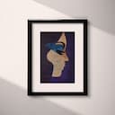 Matted frame view of An abstract vintage oil painting, a woman with blue eye shadow