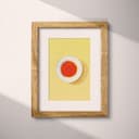 Matted frame view of A contemporary colored pencil illustration, a bowl of tomato soup, top-down view