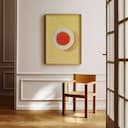 Room view with a full frame of A contemporary colored pencil illustration, a bowl of tomato soup, top-down view