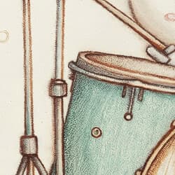 Drum Set Digital Download | Music Wall Decor | Music Decor | White, Brown, Gray and Black Print | Chibi Wall Art | Kids Art | Back To School Digital Download | Autumn Wall Decor | Pastel Pencil Illustration