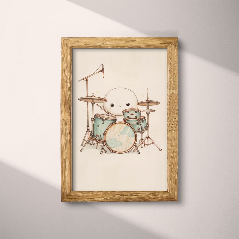 Full frame view of A cute chibi anime pastel pencil illustration, drums