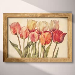 Tulips Art | Floral Wall Art | Flowers Print | Beige, Brown, Black and Red Decor | Farmhouse Wall Decor | Living Room Digital Download | Housewarming Art | Mother's Day Wall Art | Spring Print | Pastel Pencil Illustration