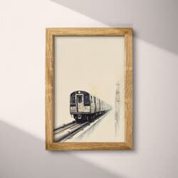 Subway Train Digital Download | Transportation Wall Decor | Architecture Decor | White, Black and Gray Print | Industrial Wall Art | Office Art | Winter Digital Download | Pastel Pencil Illustration