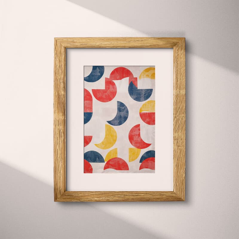 Matted frame view of A bauhaus textile print, half moon pattern