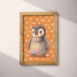 Penguin Digital Download | Animal Wall Decor | Animals Decor | Orange, Beige, Black, Gray and Brown Print | Chibi Wall Art | Kids Art | Baby Shower Digital Download | Christmas Wall Decor | Winter Decor | Pastel Pencil Illustration