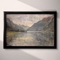 Fjord Art | Landscape Wall Art | Landscapes Print | Gray, Black and Beige Decor | Impressionist Wall Decor | Living Room Digital Download | Grief & Mourning Art | Winter Wall Art | Oil Painting