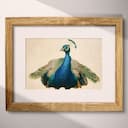 Matted frame view of An art deco pastel pencil illustration, a peacock