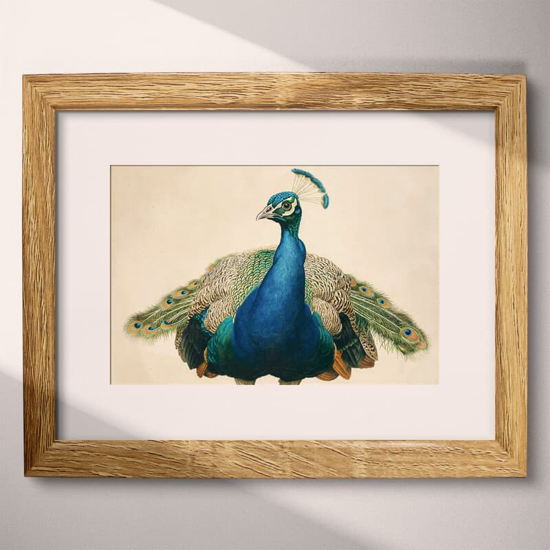 Matted frame view of An art deco pastel pencil illustration, a peacock