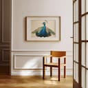 Room view with a matted frame of An art deco pastel pencil illustration, a peacock