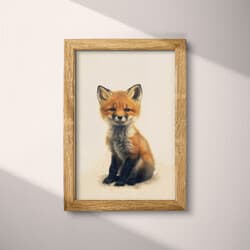 Fox Art | Wildlife Wall Art | Animals Print | White, Gray, Black and Brown Decor | Chibi Wall Decor | Kids Digital Download | Baby Shower Art | Autumn Wall Art | Pastel Pencil Illustration