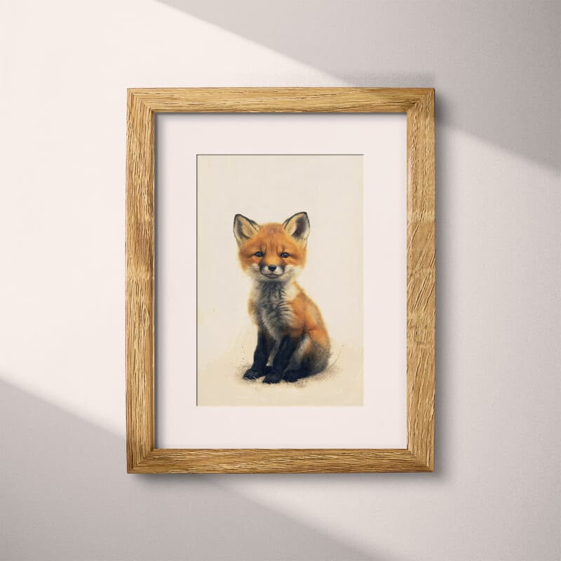 Matted frame view of A cute chibi anime pastel pencil illustration, a fox