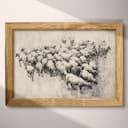 Full frame view of A farmhouse graphite sketch, a herd of sheep, aerial view