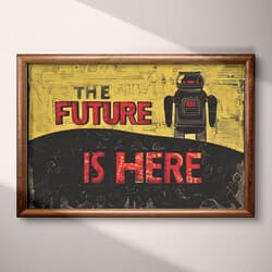 Future Art | Technology Wall Art | Black, Brown, Red and Gray Print | Vintage Decor | Game Room Wall Decor | Back To School Digital Download | Linocut Print