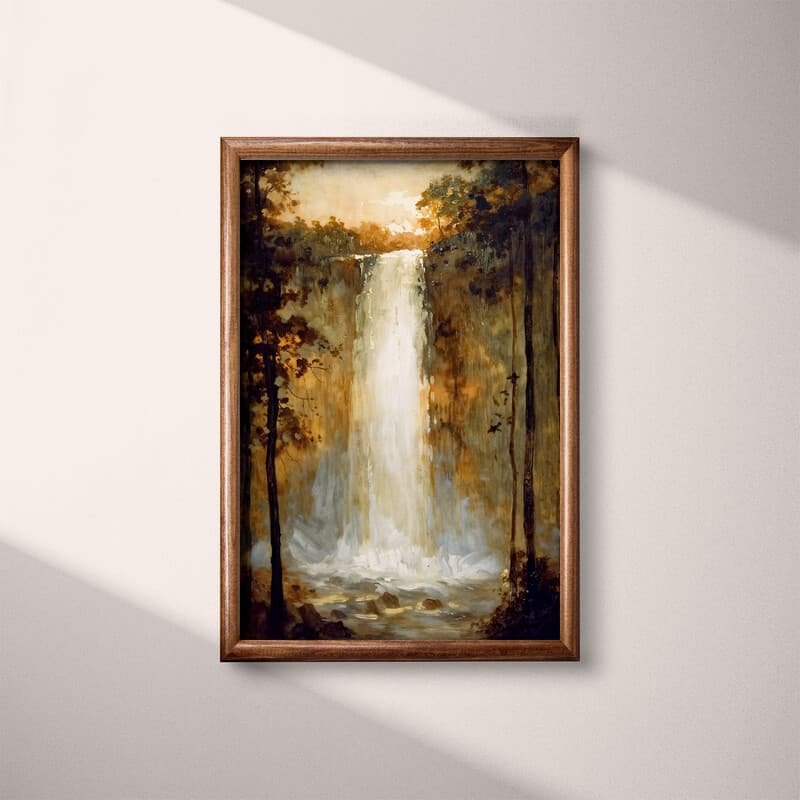 Full frame view of An impressionist oil painting, waterfall at sunset