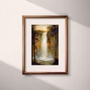 Matted frame view of An impressionist oil painting, waterfall at sunset