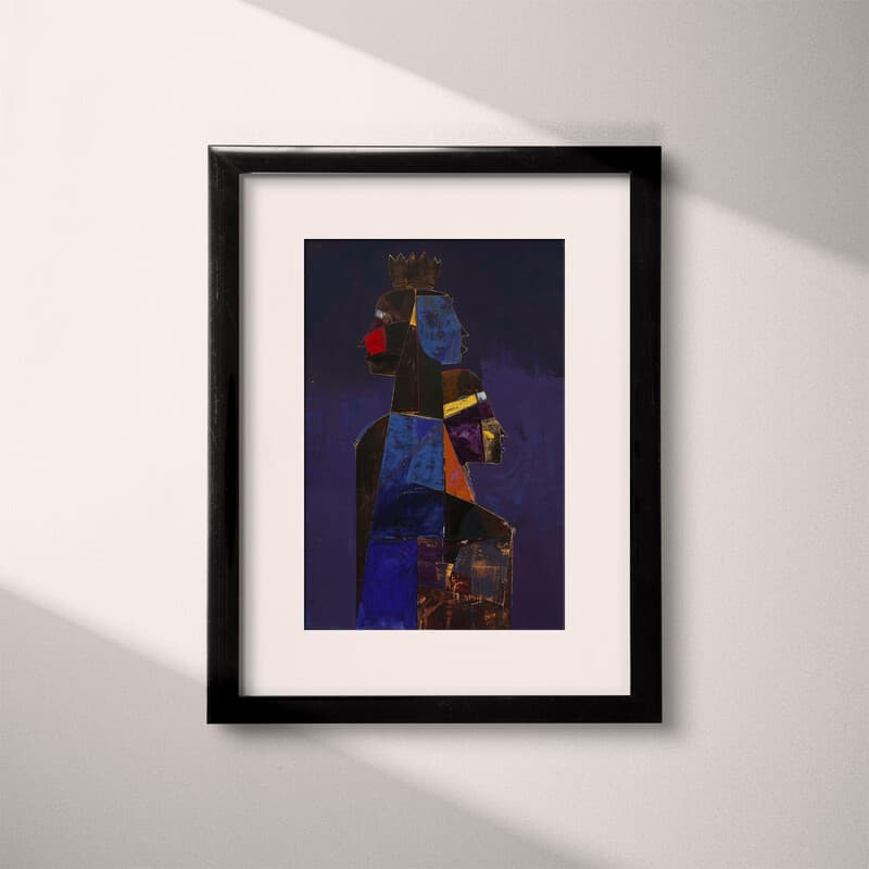 Matted frame view of An abstract afrofuturism oil painting, a king and queen