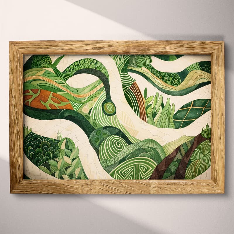 Full frame view of A contemporary colored pencil illustration, a garden maze, top-down view