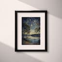 Matted frame view of An impressionist oil painting, stars in the sky, lakeside landscape, trees