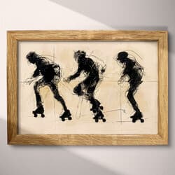 Roller Skating Digital Download | Sports Wall Decor | Portrait Decor | Brown and Black Print | Retro Wall Art | Game Room Art | Back To School Digital Download | Summer Wall Decor | Graphite Sketch