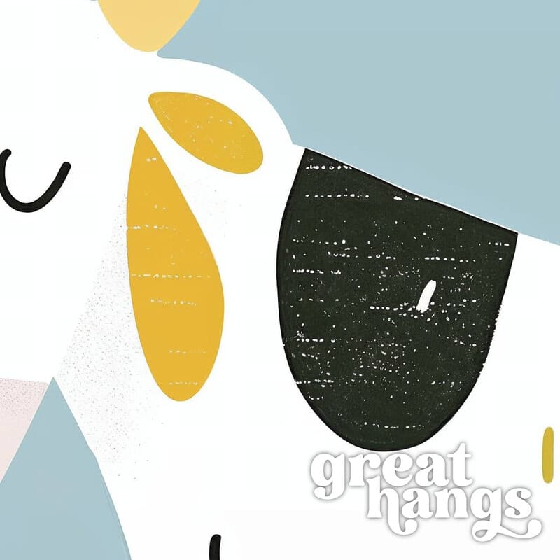 Closeup view of A cute simple illustration with simple shapes, cows