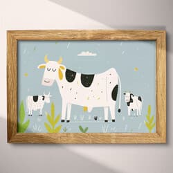 Cow Art | Animal Wall Art | Animals Print | Blue, White, Black, Green and Gray Decor | Cute Simple Wall Decor | Nursery Digital Download | Baby Shower Art | Spring Wall Art | Simple Illustration