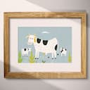 Matted frame view of A cute simple illustration with simple shapes, cows