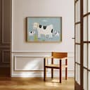 Room view with a full frame of A cute simple illustration with simple shapes, cows