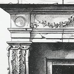 Fireplace Art | Home Wall Art | Architecture Print | White, Black and Gray Decor | Vintage Wall Decor | Living Room Digital Download | Housewarming Art | Christmas Wall Art | Winter Print | Graphite Sketch