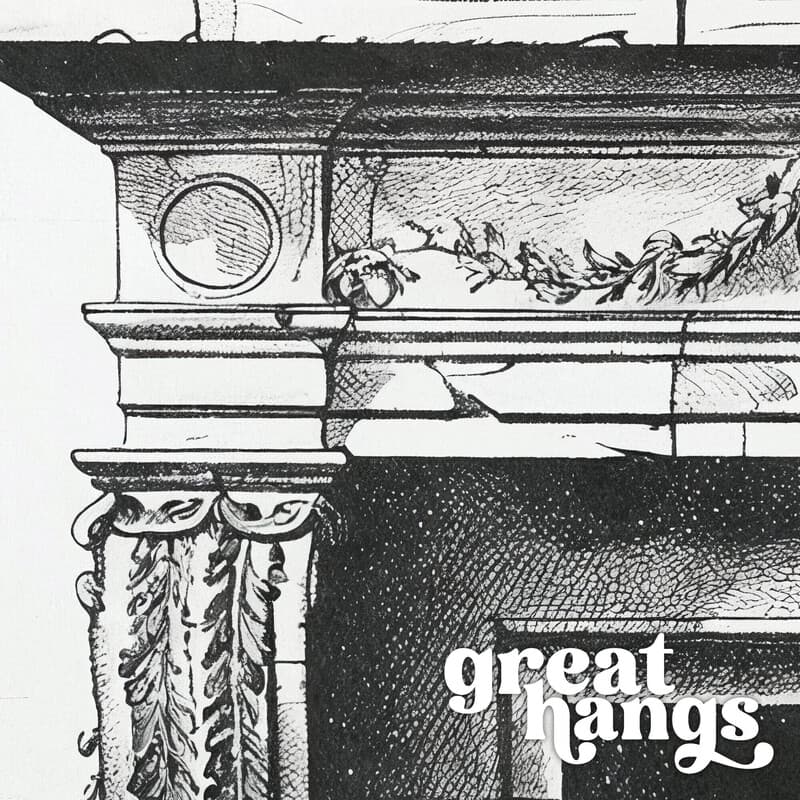 Closeup view of A vintage graphite sketch, front view of a fireplace