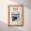 Full frame view of A vintage graphite sketch, front view of a fireplace