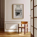 Room view with a full frame of A vintage graphite sketch, front view of a fireplace