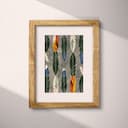 Matted frame view of A scandinavian textile print, symmetric feather pattern