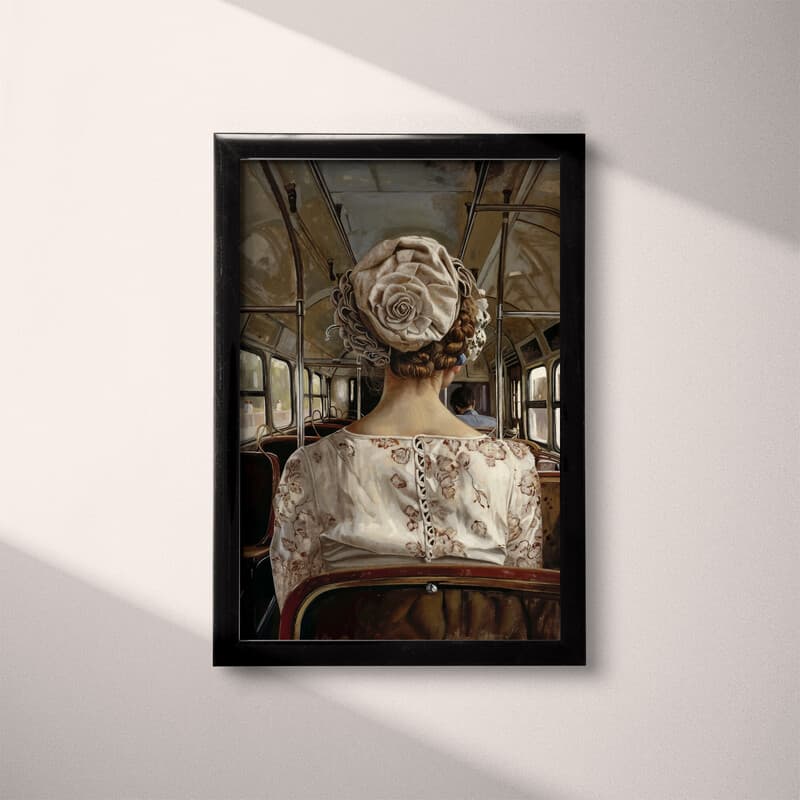 Full frame view of A vintage oil painting, a woman on a bus, back view