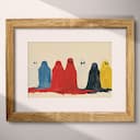 Matted frame view of A minimalist cartoon drawing, a row of simple ghosts