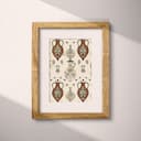 Matted frame view of A japandi textile print, symmetric pattern of water jugs