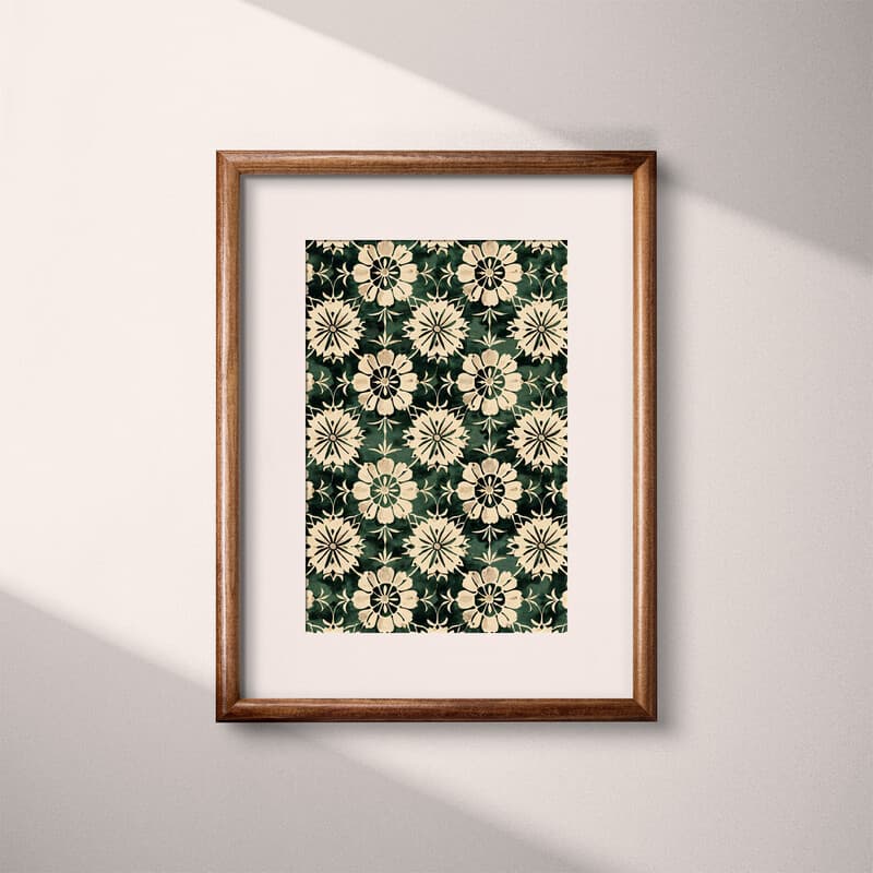Matted frame view of A bohemian textile print, simple block pattern