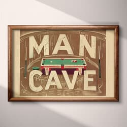 Man Cave Art | Man Cave Wall Art | Quotes & Typography Print | Brown, Beige and Green Decor | Vintage Wall Decor | Game Room Digital Download | Bachelor Party Art | Father's Day Wall Art | Linocut Print