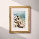 Matted frame view of An impressionist oil painting, rocks along the shore