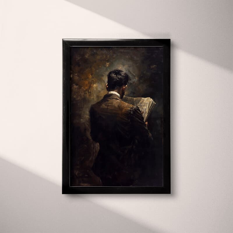 Full frame view of A vintage oil painting, a man reading a newspaper, back view