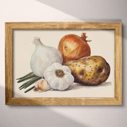 Garlic Digital Download | Still Life Wall Decor | Food & Drink Decor | Beige, Black, Gray, Brown, Orange and Blue Print | Vintage Wall Art | Kitchen & Dining Art | Housewarming Digital Download | Thanksgiving Wall Decor | Autumn Decor | Pastel Pencil Illustration