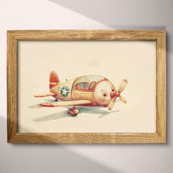 Toy Airplane Digital Download | Toys Wall Decor | White, Brown, Purple, Green and Red Decor | Chibi Print | Kids Wall Art | Back To School Art | Spring Digital Download | Pastel Pencil Illustration