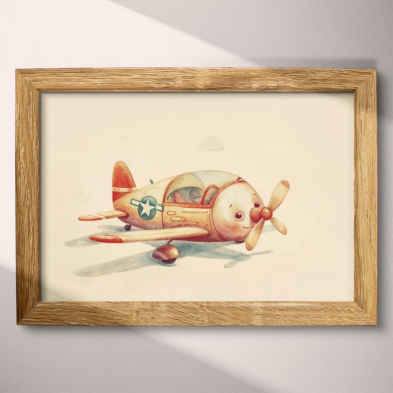 Full frame view of A cute chibi anime pastel pencil illustration, a toy airplane