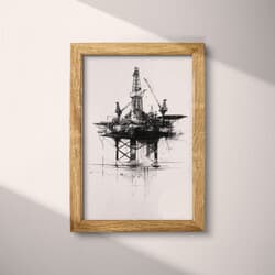 Oil Rig Art | Industrial Wall Art | Gray and Black Print | Vintage Decor | Office Wall Decor | Charcoal Sketch