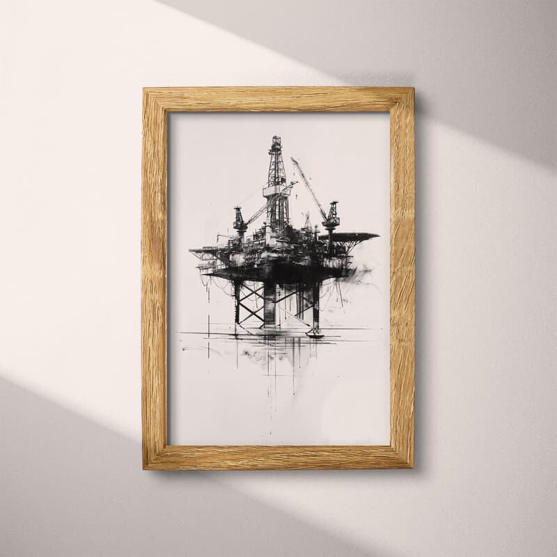 Full frame view of A vintage charcoal sketch, an oil rig