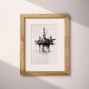 Matted frame view of A vintage charcoal sketch, an oil rig