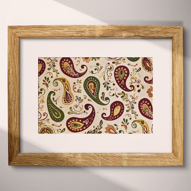 Matted frame view of A bohemian textile print, paisley pattern