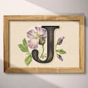 Full frame view of A vintage pastel pencil illustration, the letter "J" with a flower